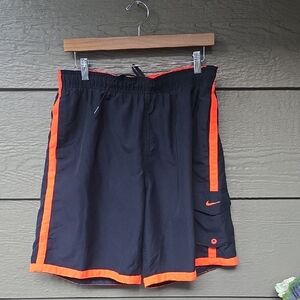 Nike Black Fluorescent Orange Accent Pocket Board Short Swim Trunks Large L